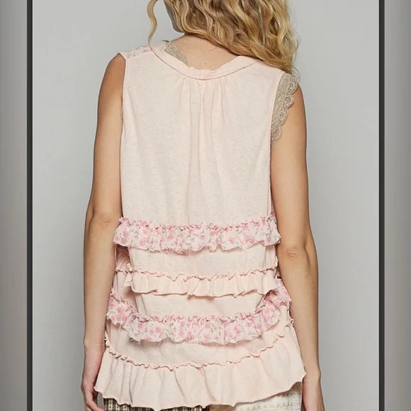 POL NWT Pink Ruffled Sleeveless Cardigan/Vest. Cotton/Poly Blend - Picture 3 of 7
